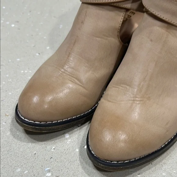 Tan Ankle Boots with Strappy Design and Chunky Heel - Picture 8 of 8